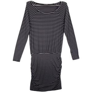 Banana Republic Shirt Dress Womens Small Gray Black Striped Ruched Pullover Midi